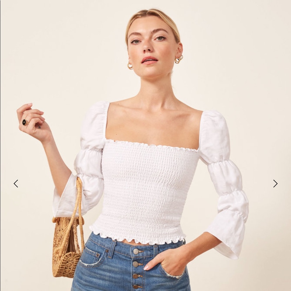 Reformation smocked long sleeve top